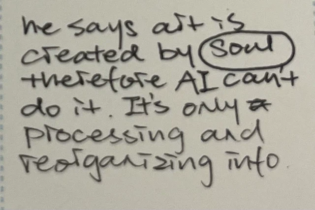 Handwritten diary entry: Something AI cannot create, only reorganize