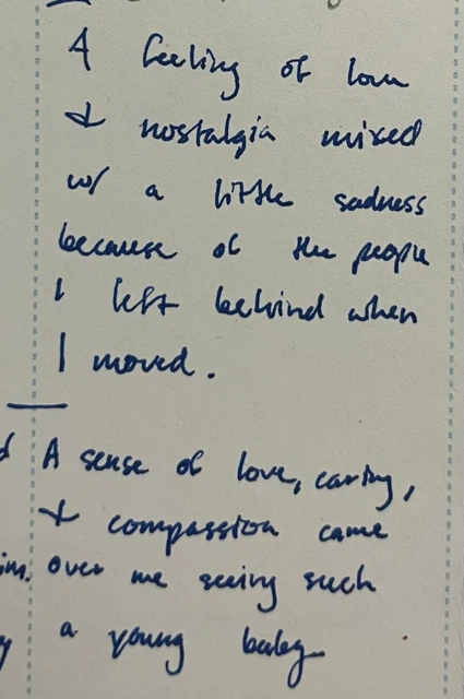 Handwritten diary entry: Love and nostalgia, mixed with sadness